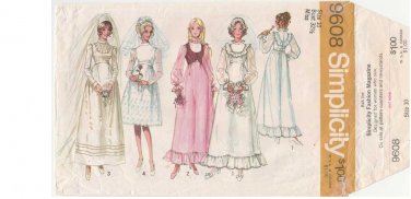 Wedding Gown, Bridesmaid Dress, Bridal Sewing Pattern Misses Size 10 Vintage 1970's Simplicity 9608