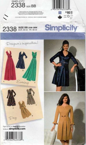 Women's Dress Sewing Pattern in Two Lengths, Plus Size 20W-22W-24W-26W-28W UNCUT Simplicity 2338