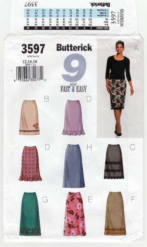 Women's Skirts Sewing Pattern Misses' Size 12-14-16 UNCUT Butterick 3597