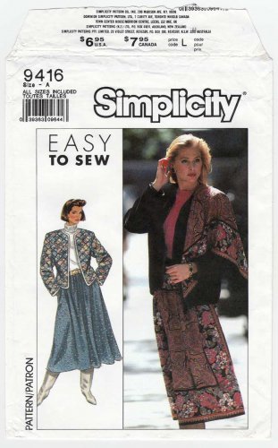 Women's Pull-on Skirt, Scarf, Jacket Sewing Pattern Size 6-8-10-12-14-16-18-20 UNCUT Simplicity 9416