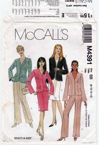 Women's Sewing Pattern, Jacket, Pants, Skirt, Misses / Petite Size 8-10-12-14 Uncut McCall's M4391