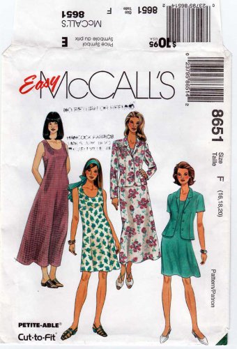 A-Line Dress and Jacket Sewing Pattern, Women's Size 16-18-20 Bust 38-40-42" Uncut McCall's 8651