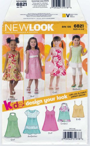 Girl's Dresses, Tops and Tunics Sewing Pattern Size 3 - 4 - 5 - 6 - 7 - 8 UNCUT New Look 6821