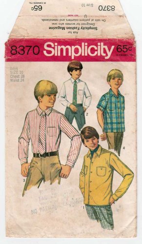 Boy's Shirt and Tie Sewing Pattern, Long or Short Sleeve, Size 10 Vintage 1960's Simplicity 8370