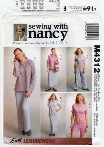 Women's Loungewear Pattern, Size Small 8-10, Med 12-14, Large 16-18, XL 20-22 UNCUT McCall's M4312
