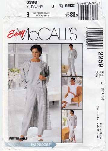 Women's Duster or Jacket, Dress, Top, Pull-On Pants Pattern Misses Size 12-14-16 UNCUT McCall's 2259
