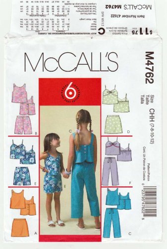 Girls' Tops, Skirts, Shorts, Skorts, Capri Pants Pattern Size 7-8-10-12 UNCUT McCall's M4762 4762