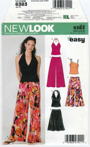 Women's Halter Top, Palazzo Pants, and Skirt Sewing Pattern Size 6-8-10-12-14-16 UNCUT New Look 6383