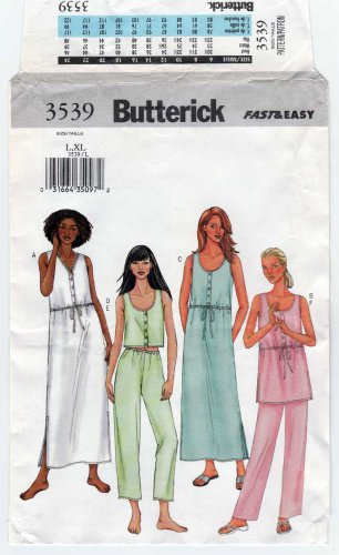 Women's Dress, Top and Pants Sewing Pattern Size Large - XL UNCUT Butterick 3539