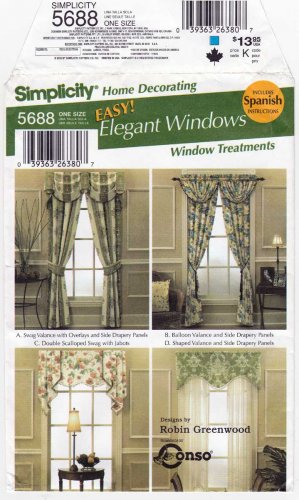 Window Treatments Home Decor Sewing Pattern, UNCUT Simplicity 5688