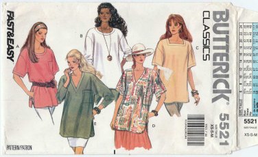 Women's Pullover Top Sewing Pattern Misses' / Miss Petite Size 6-8-10-12-14 UNCUT Butterick 5521