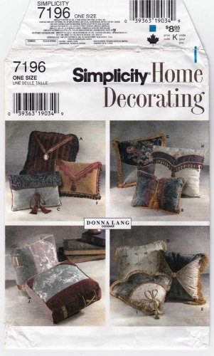 Pillows Sewing Pattern, Donna Lang Designer, Home Decorating UNCUT Simplicity 7196