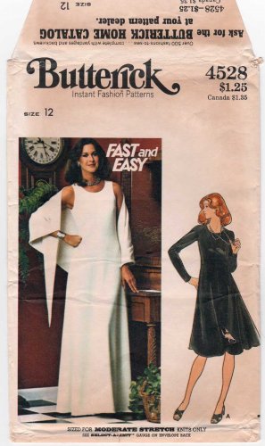 Vintage 1970's Women's Evening Dress and Shawl Pattern Misses Size 12 Bust 34 Uncut Butterick 4528