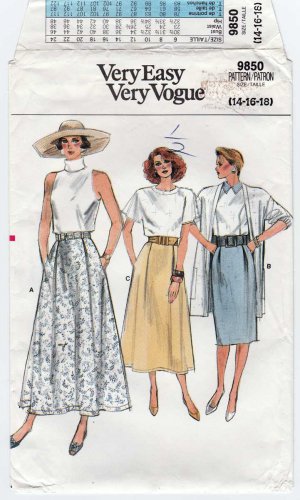 Flared Skirt or Tapered Peg Skirt Sewing Pattern Misses' Size 14-16-18 UNCUT Vogue 9850