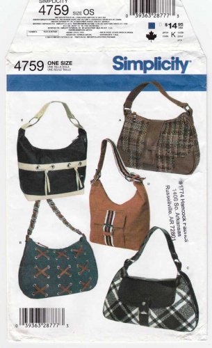 Hobo Bags, Shoulder Bags, Purses Sewing Pattern UNCUT Simplicity 4759