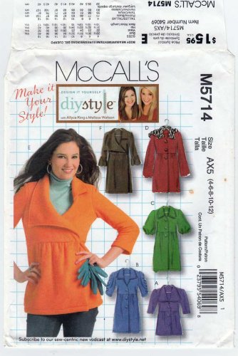 Women's Unlined Jacket and Coat Sewing Pattern Size 4-6-8-10-12 UNCUT McCall's M5714 5714