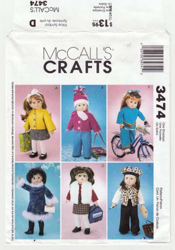 Doll Clothes Sewing Pattern for 18" Dolls UNCUT McCall's 3474