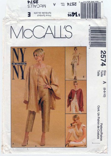 NYNY Unlined Jacket, Top, Capri Pants, Side Tie Pants Sewing Pattern Size 6-8-10 UNCUT McCall's 2574