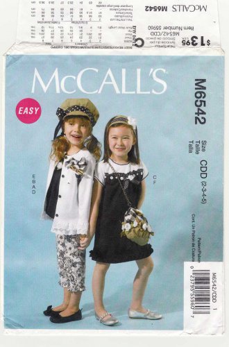 Girl's Cardigan, Top, Dress, Pants, Hat, Purse Sewing Pattern Size 2 3 4 5 UNCUT McCall's M6542 6542