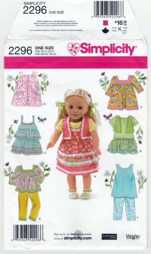 Doll Clothes Sewing Pattern Dress, Skirt, and Shirt for 18'' Dolls UNCUT Simplicity 2296