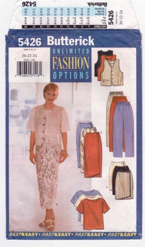 Women's Top, Skirt, Pants, Vest Sewing Pattern Misses' / Petite Size 20-22-24 UNCUT Butterick 5426