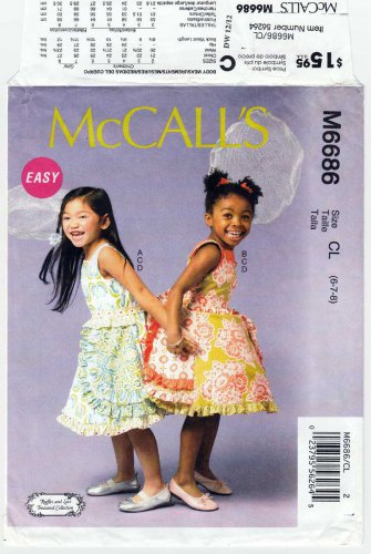 Girls' Dresses, Belt, Petticoat Sewing Pattern Size 6-7-8 UNCUT McCall's M6686 6686