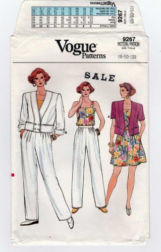 Women's Camisole, Shorts, Pants and Jacket Sewing Pattern, Misses' Size 8 10 12 UNCUT Vogue 9267
