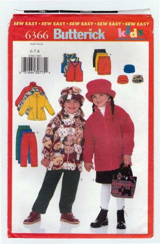 Girls' Jacket, Vest, Skirt, Pants, Hat Sewing Pattern Children's Size 6-7-8 UNCUT Butterick 6366