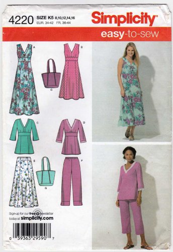 Women's Skirt, Cropped Pants, Dress, Tunic, Tote Bag Pattern Size 8 - 16 UNCUT Simplicity 4220