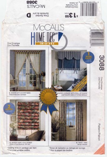 Window Treatments Home Decor, Sheers, Cornice, Shade Sewing Pattern UNCUT McCall's 3088