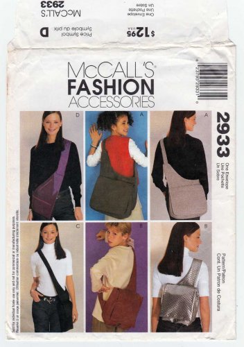 Cross Body Messenger Bag, Purse, Backpack, Book Bag Sewing Pattern UNCUT McCall's 2933