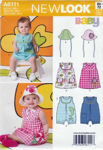 Baby Girl Dress, Romper and Hats Sewing Pattern Size Newborn - Large UNCUT New Look A6111 6111