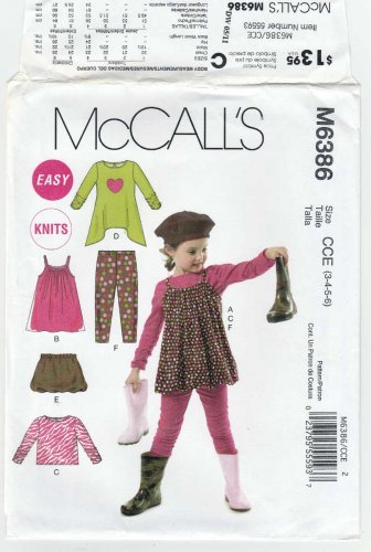 Toddler/Children's Jumper, Tops, Skirt, Leggings Sewing Pattern Size 3-4-5-6 UNCUT McCall's M6386