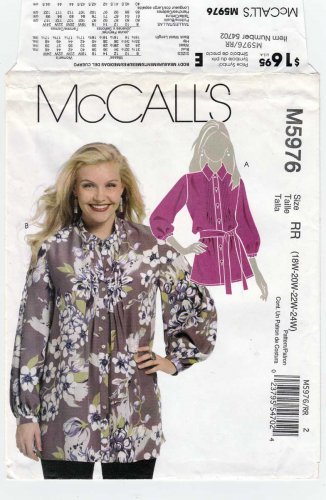 Women's Tunic and Belt Sewing Pattern Plus Size 18W-20W-22W-24W Uncut McCall's M5976 5976