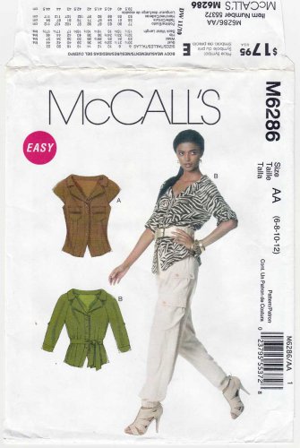 Women's Blouses and Belt Sewing Pattern Size 6-8-10-12 UNCUT McCall's M6286 6286