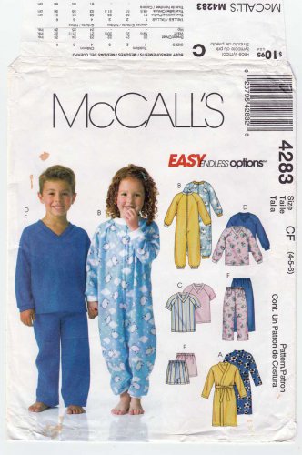 Children's Robe, Sleeper, Pajamas Sewing Pattern Size 4-5-6 UNCUT McCall's M4283 4283