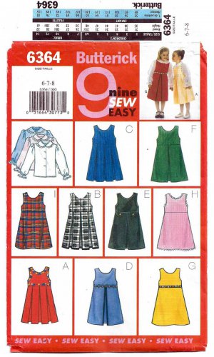 Girls' Jumper Dress and Blouse Sewing Pattern Size 6-7-8 UNCUT Butterick 6364