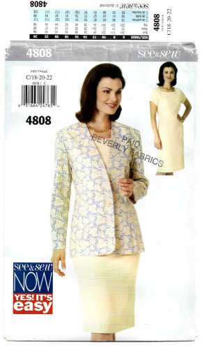 Women's Dress and Jacket Sewing Pattern Size 18-20-22 UNCUT Butterick See & Sew 4808