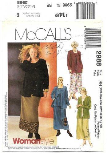 Women's Cardigan, Top and Skirt Sewing Pattern Plus Size/ Petite 18W-20W-22W-24W Uncut McCall's 2988