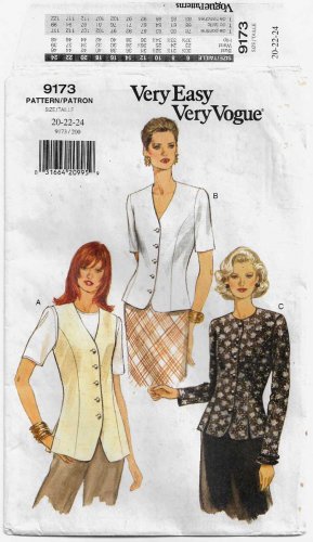 Women's Fitted Top Sewing Pattern, Misses' / Misses' Petite Size 20-22-24 UNCUT Vogue 9173