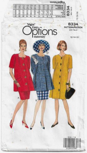 Women's Maternity Dress, Tunic and Skirt Sewing Pattern Misses Size 12, 14, 16 UNCUT Vogue 8334