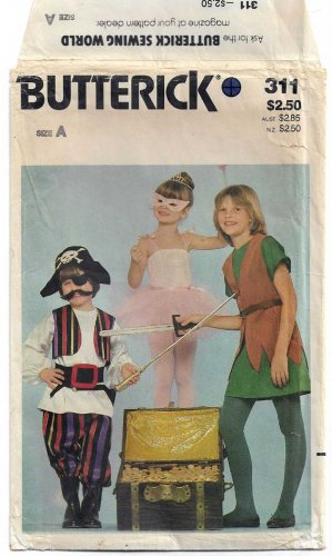 Pirate, Ballerina, Robin Hood Costumes Sewing Pattern Toddlers Size 1/2-1-2-3-4  UNCUT Butterick 311