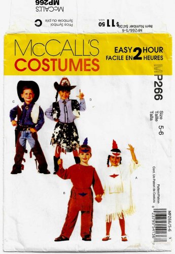 Boys and Girls Cowboys, Indians Costumes Sewing Pattern Children Size 5-6 UNCUT McCall's MP266 2851
