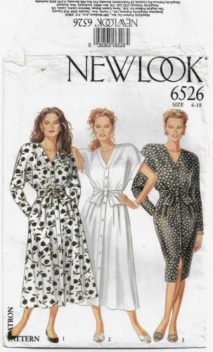 Women's Button Front Dress Sewing Pattern, Misses' Size 6-8-10-12-14-16-18 UNCUT New Look 6526