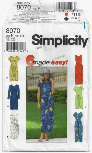 Women's Wrap Dress Sewing Pattern Misses' / Miss Petite Size 12-14-16 UNCUT Simplicity 8070