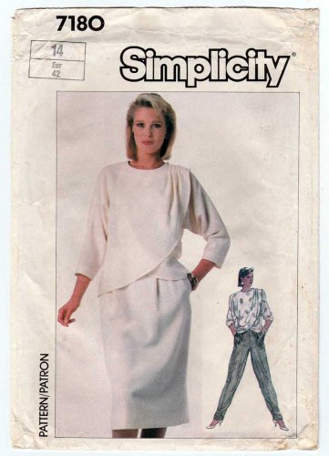 Women's Wrap Blouse, Slim Skirt, Tapered Pants Sewing Pattern Misses Size 14 UNCUT Simplicity 7180