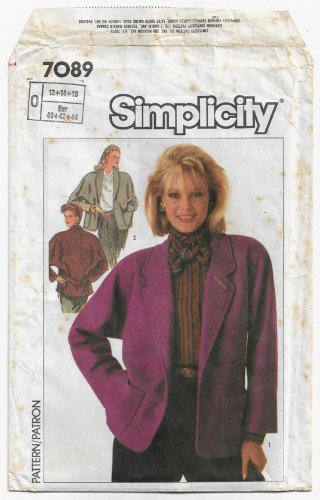 Women's Lined Jacket Sewing Pattern with Notched or Shawl Collar Size 12-14-16 UNCUT Simplicity 7089