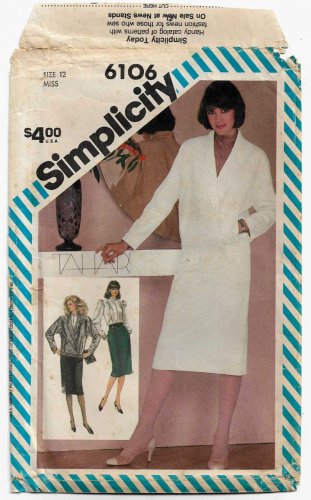 Women's Suit Sewing Pattern, Slim Skirt, Blouse and Jacket, Misses' Size 12 UNCUT Simplicity 6106
