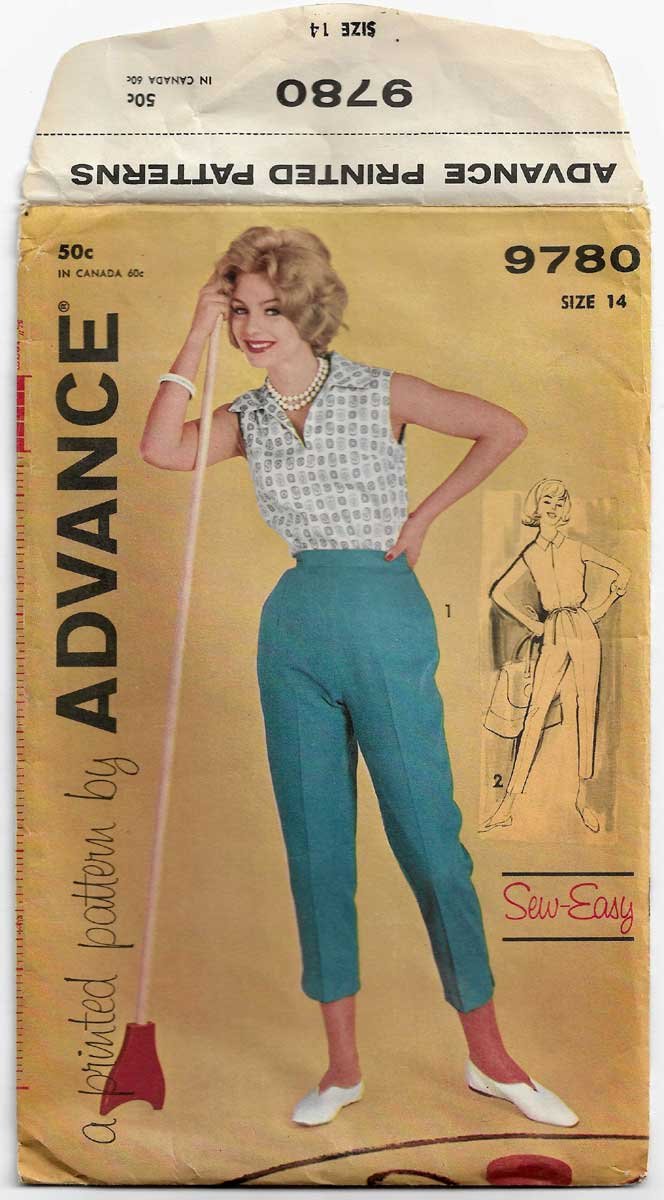 1960's Cropped Cigarette Pants and Blouse Sewing Pattern Size 14 UNCUT  Vintage Advance 9780