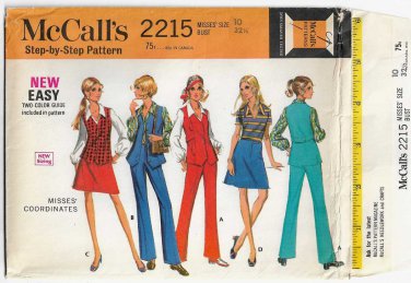 1960's Women's Blouse, Pants, Long Vest, Skirt Pattern, Misses' Size 10 UNCUT Vintage McCall's 2215